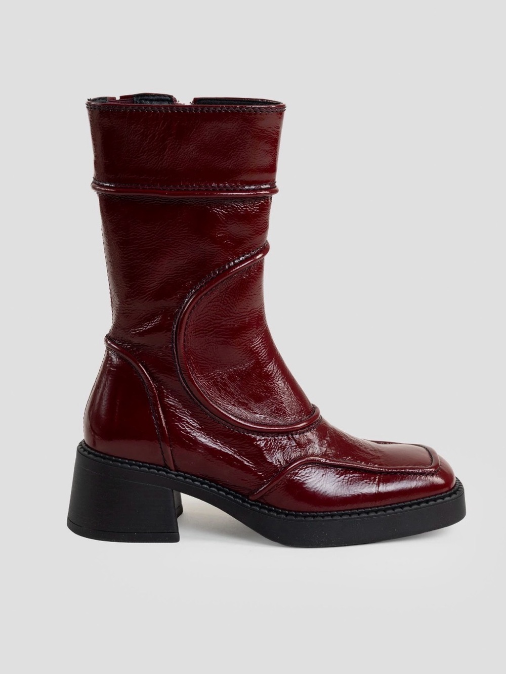 MIISTA Malene Crinkle Patent Leather Ankle Boots in Burgundy Size 37 VGUC